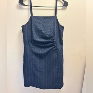 Navy Pinstripe Square-Neck Slip Dress